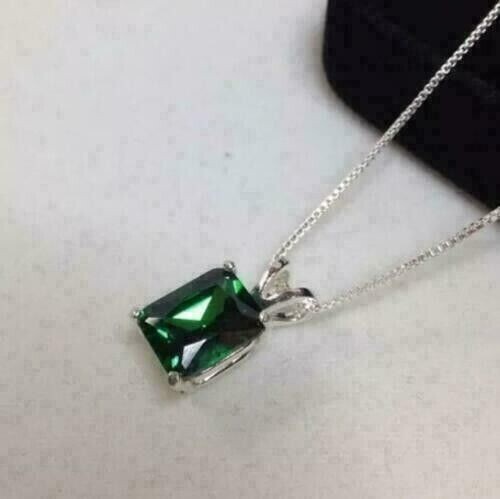 2CtEmerald Cut Labor-erstellt Grün Smaragd Solitär Anhänger 14K Weiß Vergoldet - Bild 8 von 8