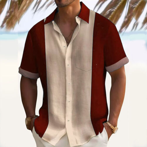 Neue Sommer-Herrenhemden Herren-Ärmel-T-Shirts Button-Down-Oberteile Urlaubs- < - Bild 22 von 24