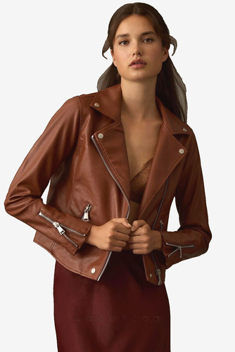 Anthropologie Saige Moto Jacke Kunstleder Braun Damen Gr. XS Reißverschlüsse Neu mit Etikett - Bild 5 von 9