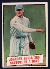 1961 Topps Card #409 Baseball Thrills Walter Johnson Hurls 3rd Shutout EX *ah