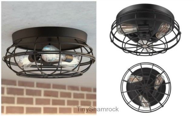 Industrial Metal Cage Flush Mount 3 Light Ceiling Fixture Dark Industrial Metal Cage Flush Mount 3 Light Ceiling Fixture Dark Bronze Hall Porch