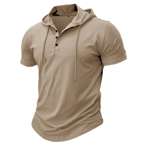 Men's Short Sleeve Hooded T Shirt Summer Soft Top Lightweight Button Tee Hoodie - Bild 33 von 43