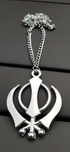 Stainless steel khanda pendant punjabi sikh singh kaur car rear mirror hanger - Picture 3 of 5