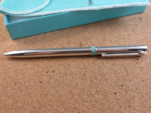 Authentic Tiffany & Co Sterling Silver 925 Ball Point Pen Box Blue Enamel Band - Picture 10 of 14