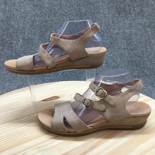 Dansko Sandals Womens 41 Angela Casual Strappy Slingback Brown Suede Low Wedge - Picture 2 of 17
