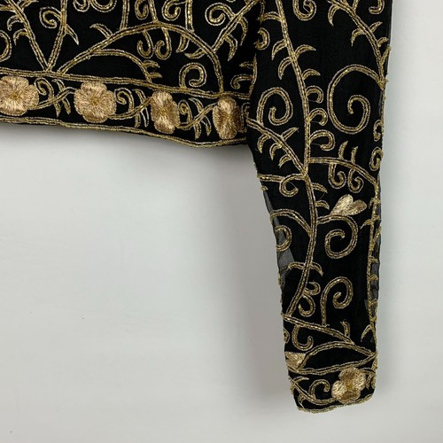 Laurence Kazar Bolero Jacket Black Silk Gold Floral Embroidered Lined Sz PXL NEW - Picture 9 of 12