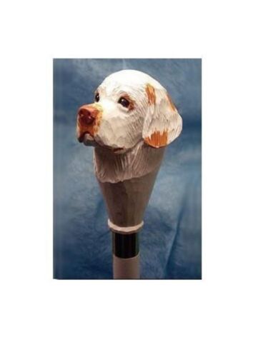 Hand Carved Clumber Spaniel Dog Handle Wooden Walking Stick Cane Handmade Dog GF - Picture 1 of 4