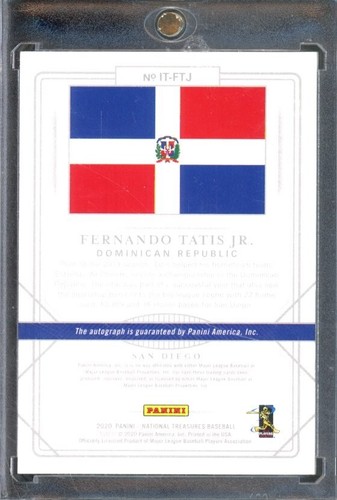 2020 National Treasures FERNANDO TATIS JR #IT-FTJ Dominican Republic Auto /99 - Picture 2 of 2