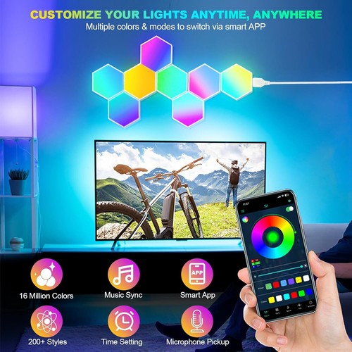 Hexagon Lights Gaming 8 Pack RGB Led Hex Light Panels Hexagon Smart Wall Lights - Picture 3 of 14
