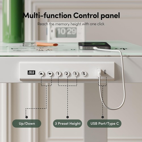 FEZIBO 48 ×24 Electric Standing Desk Drawers Whole-Piece Glass Adjustable Height - Picture 4 of 9