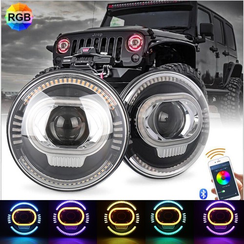 Fari LED 7 pollici 50 W abbagliamento abbagliante DRL RGB controllo app Bluetooth per Jeep - Foto 7 di 12
