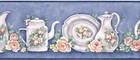 Victorian Dinner Plate China Teapot Rose Apple Fruit Blue Wallpaper Border