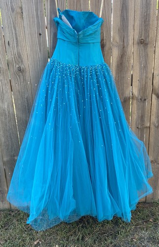 Joli Prom Blue Sequin Ball Gown Formal Dress Size 2 Strapless Princess *FlAw - Picture 9 of 9