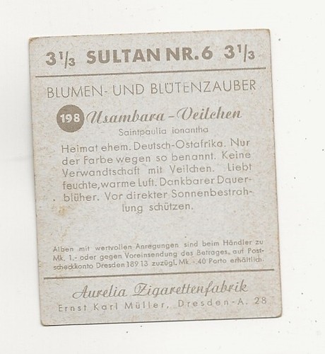 41/64 COLLECTIBLE PICTURE FLOWERS AND BLOSSOM MAGIC USAMBARA VIOLETS CIGARETTES SAXONY - Picture 2 of 2