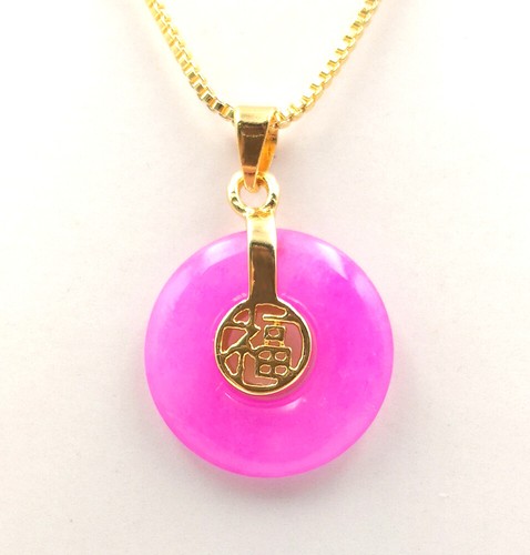 Collar Colgante Rosa Púrpura Multicolor Círculo de Jade Donut 18 KGP Bendición Fortuna - Imagen 3 de 38