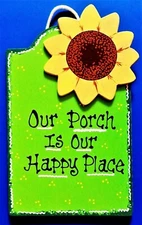 Porch Happy Place SUNFLOWER SIGN Deck Pool Backyard Patio Wall Art Door Plaque