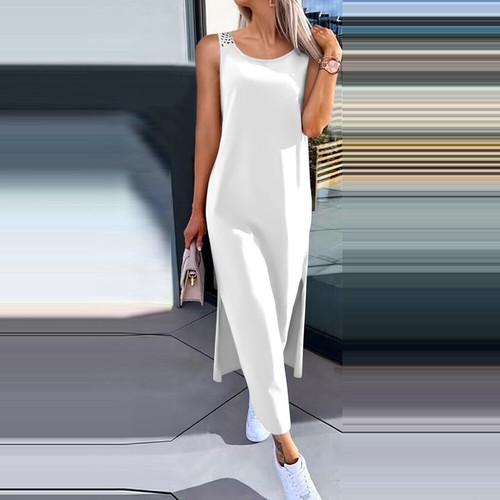 Womens Summer Sleeveless Maxi Tank Dress Holiday Beach Side Split Long Sundress - Picture 16 of 19