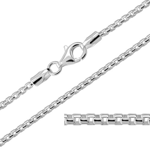 925 Sterling Silver Box Rounded Chain Necklace 2mm 14" 16" 18" 20" 22" 24" 26" - Picture 3 of 9