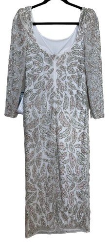Abito vestito Mac Duggal Foliage taglia 6 fortemente con perline bianco rosa argento $538 - Foto 9 di 15