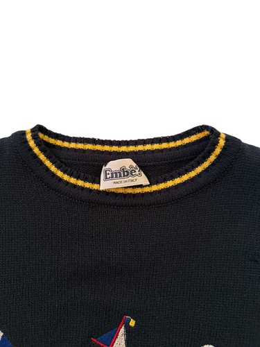 Embe Marine Ship Pull Over Sweater Made In Italy Blue Boys Size 6-7 Vintage GUC - Picture 3 of 12