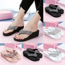 Womens Ladies Summer Flip Flops Sandals Holiday Beach Open Toe Wedge Shoes Size