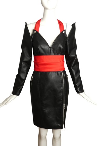 MOSCHINO COUTURE- 2021 Black Leather Moto Dress, Size 6 - Picture 2 of 6