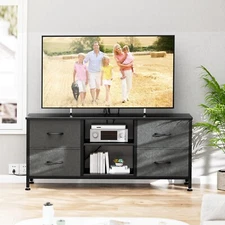 4 Drawer Dresser 43" TV Stand with Power Outlet Chest of Drawers Storage Gray