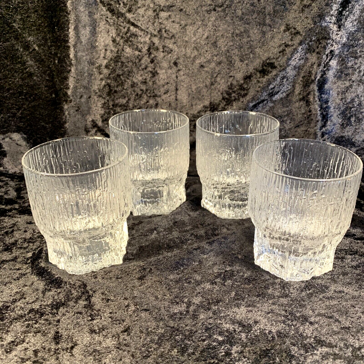 Iittala Aslak Old Fashion Glass Tapio Wirkkala Finland Ice Bark Set of 4