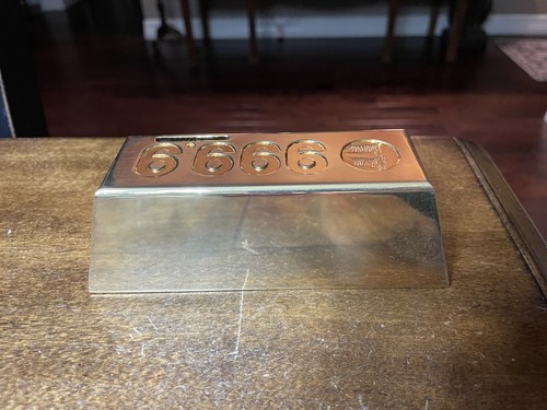 5,5"x2,5"x1,75" Vintage Neiman Marcus 999,9 Goldbarren Messing Bank - Bild 3 von 6