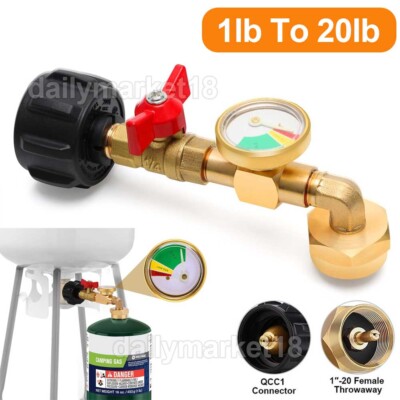 QCC1 Propane Refill Adapter with Gauge ON-Off Control Valve For 1lb To 20lb Tank