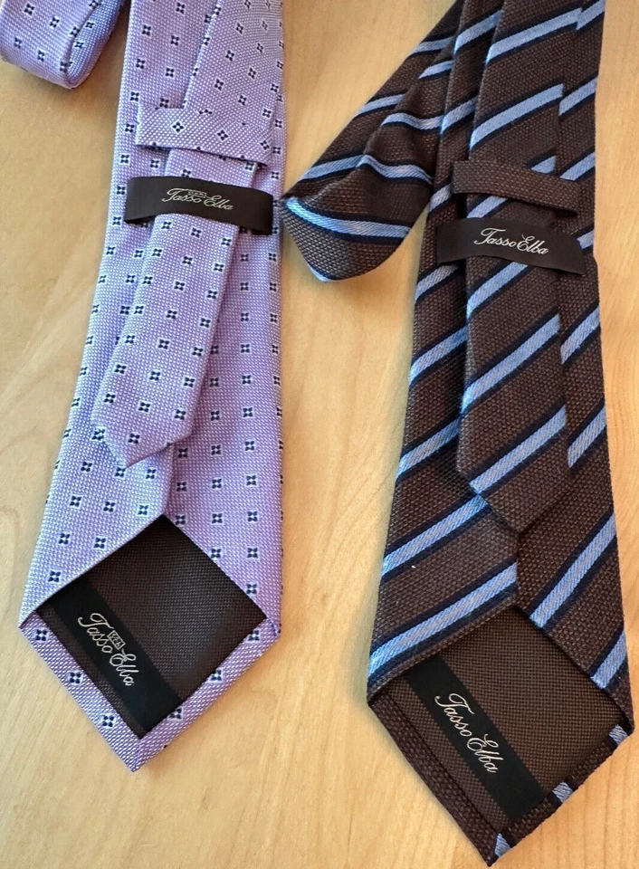 LOTE DE 2 CORBATAS ESTRECHAS DE SEDA MARRÓN PÚRPURA TASSO ELBA PARA HOMBRE Foto 2 de 4