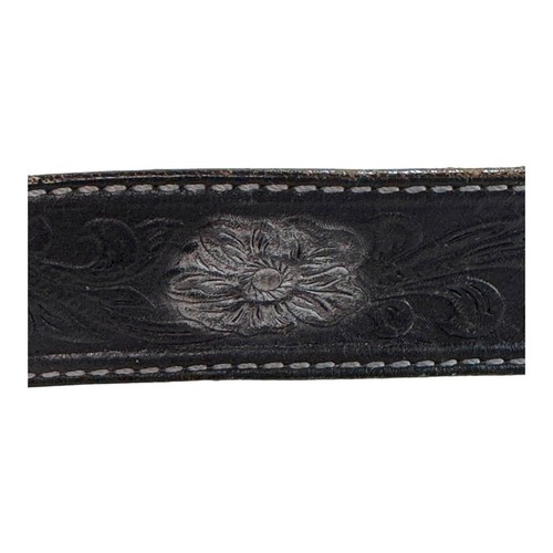 Vintage Western Tooled Leather Belt W/ Silver Tone Buckle Made In The USA 38" - Picture 3 of 8