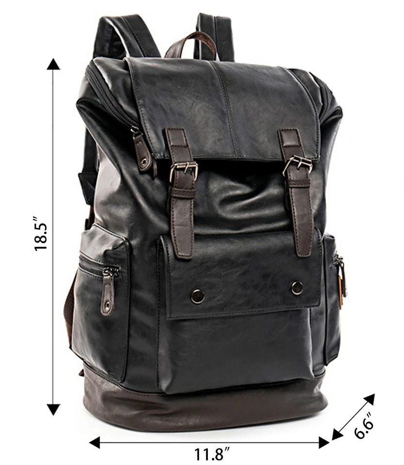 HUACHEN Men's Travelling Bag Shoulder Weekender School Bags Leather Backpack - Image 3 of 4