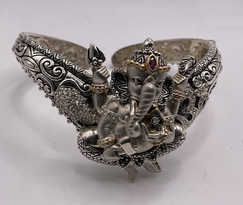 RARE Barbara Bixby Sterling Silver 18K Blue Diamond Ganesh Cuff Bracelet *READ! - Picture 3 of 10