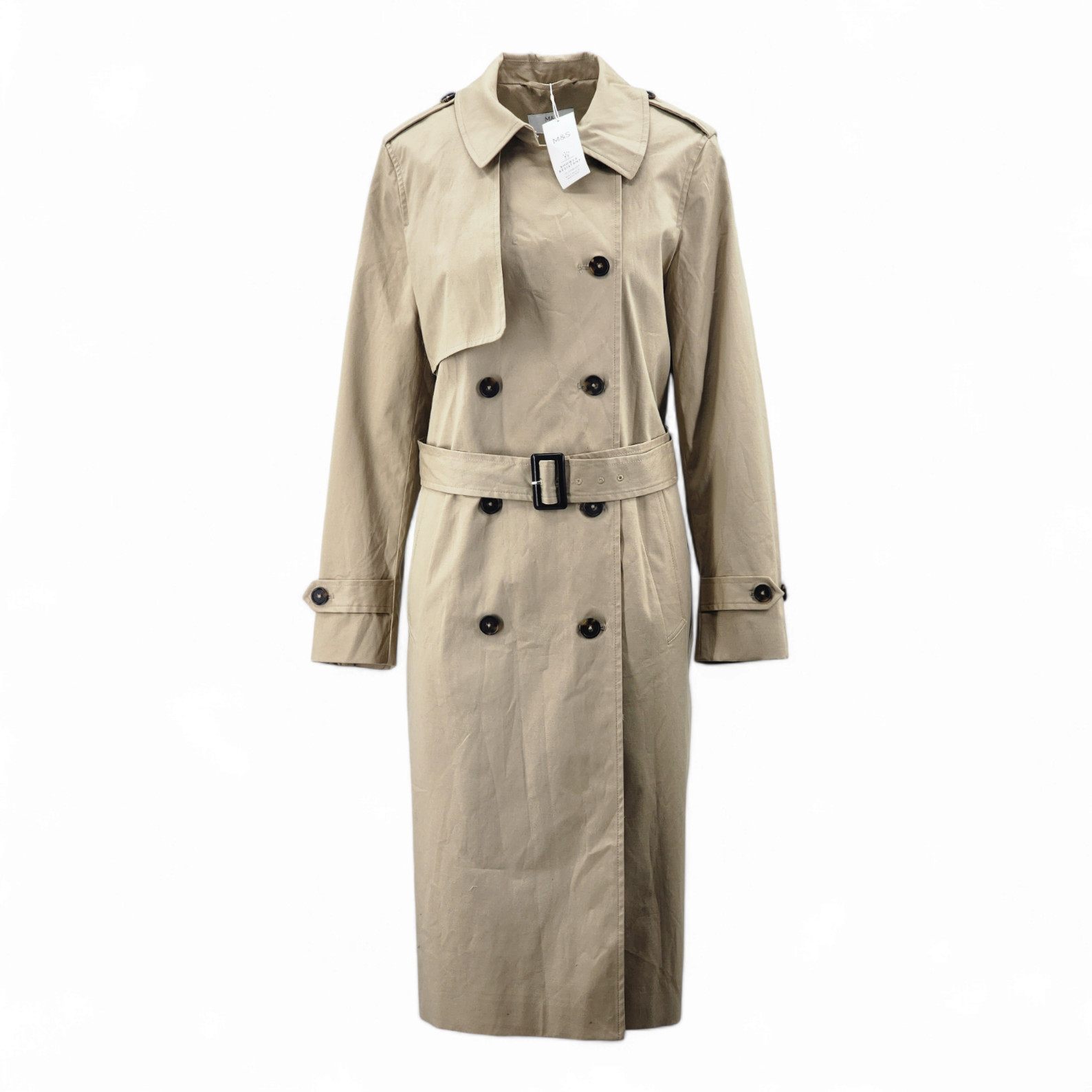 M&S Collection Cotton Rich Belted Longline Trench Coat RRP £79.00