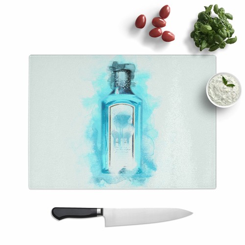 Gin Flasche Blau Schneidebrett Glas Struktur Schneiden Arbeitsplatte Sparer Küche - Bild 1 von 5