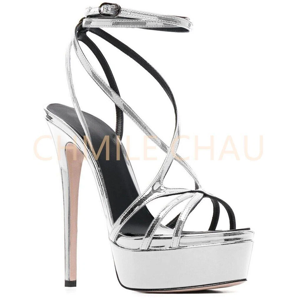 Women Stiletto High Heels Ankle Strap Platform Sandals Sexy Pumps Party Shoes - Image 4 of 4