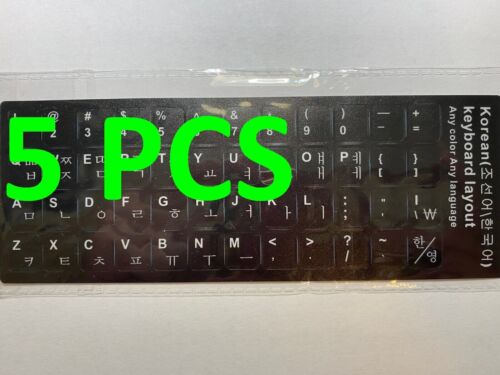 ✅ 5 PCS Korean keyboard sticker not transparent WHITE letters black background ✅ - Picture 1 of 3
