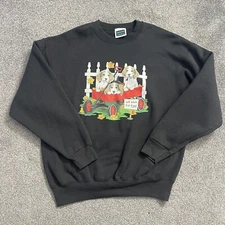 Vtg Decotex Men's Crewneck Sweater Black Puppies 'Will Work For Food' Size XL