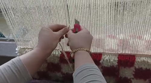 Checkered Tulu Rug. 100% Natural Wool. Cream and Brown. Modern Handmade Carpet - Video 1 of 1