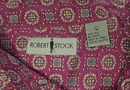 Robert Stock Herren Large 100 % Seide Knopfleiste S/S Hemd Cranberry Medaillon Print - Bild 3 von 6