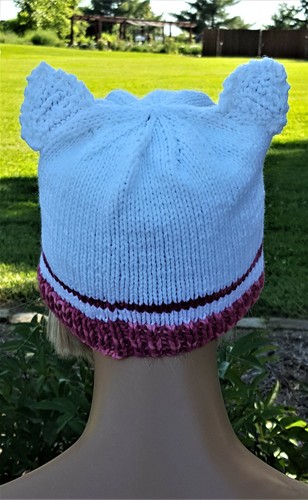 White and Pink Knitted Cat Hat Handknitted - Picture 5 of 6