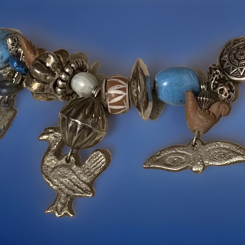 Collier vintage Milagro breloques turquoise/faux turquoise ton argent fait main - Photo 10/23