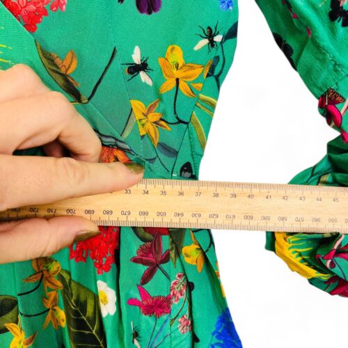 Borgo De Nor Floral Silk Long Sleeve V-Neck Midi Long Dress Size 10 Green - Bild 10 von 13
