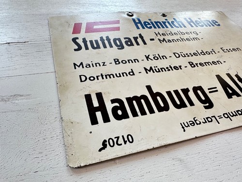 Altes Metall Zuglaufschild - IC Heinrich Heine Stuttgart Hamburg Altona - Bild 3 von 9