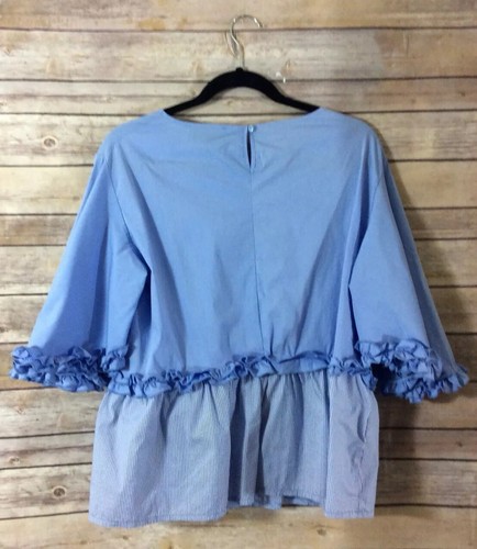 Je Suis Le Fleur Women’s Blue Ruffle And Stripe Detail Blouse, Size Large. - Picture 4 of 6
