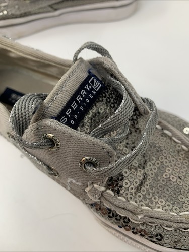 Sperry Top-Sider Bahama Zinn Boot silber Pailletten grau Canvas Schuhe Mädchen 10M - Bild 8 von 12