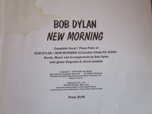 NEW MORNING - Bob Dylan - Sheet Music Song Book 1970 - Picture 3 of 6