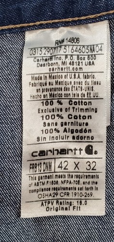 Carhartt Men's Jeans Straight Flame Resistant Size 42x32 Blue Carpenter Pockets - Picture 10 of 12