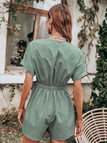 Mono Completo Mujer Mono Manga Corta Verde Pantalones Cortos Corto 13395 - Imagen 3 de 6